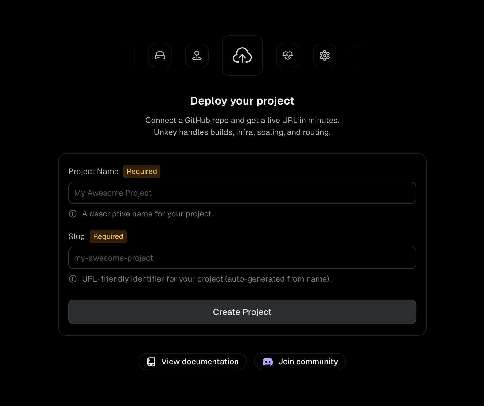 Create project form