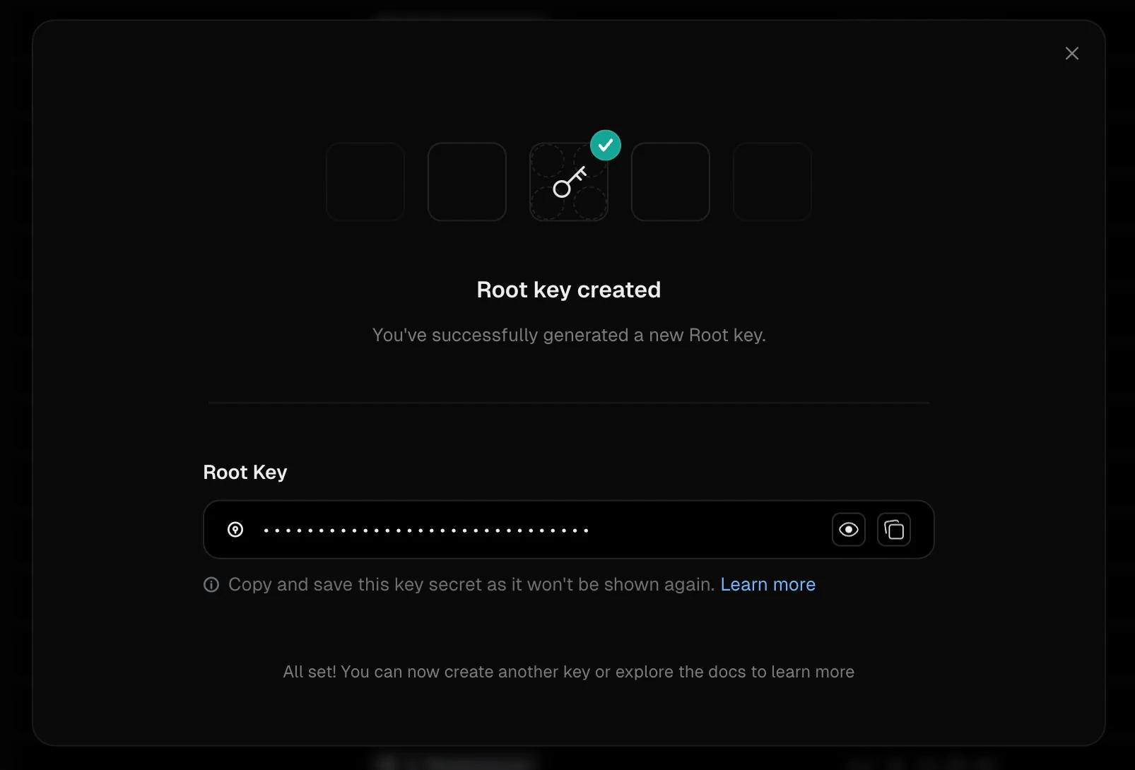 Create root key dialog