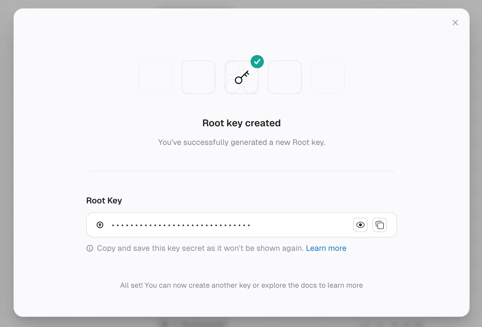 Create root key dialog