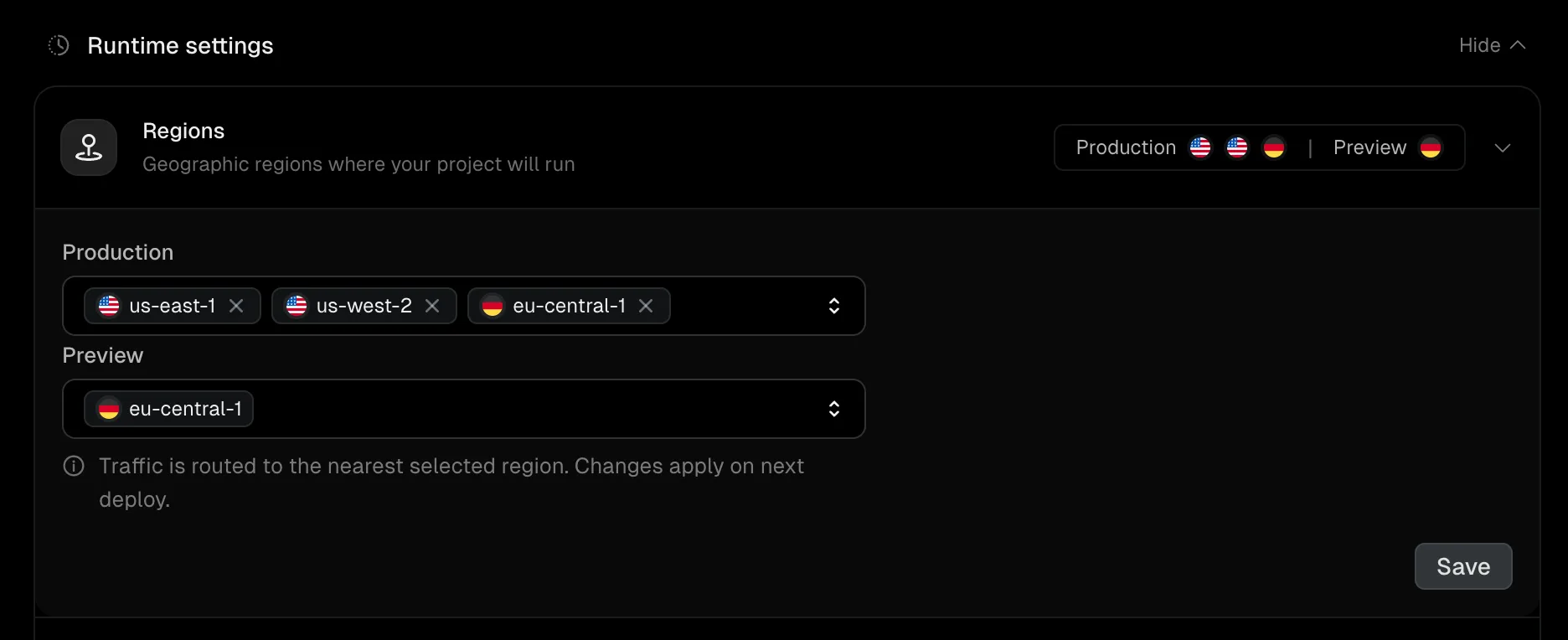 Region settings