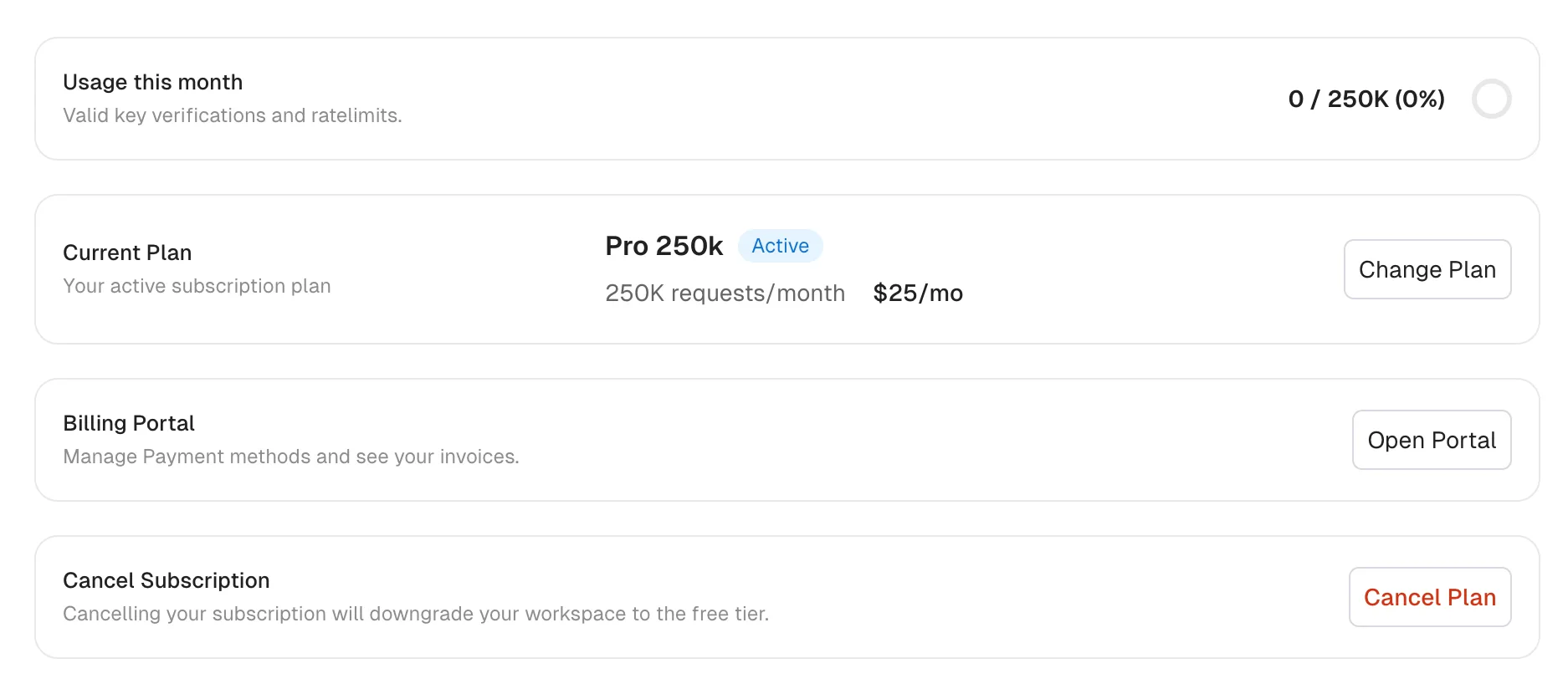Billing page on paid plan