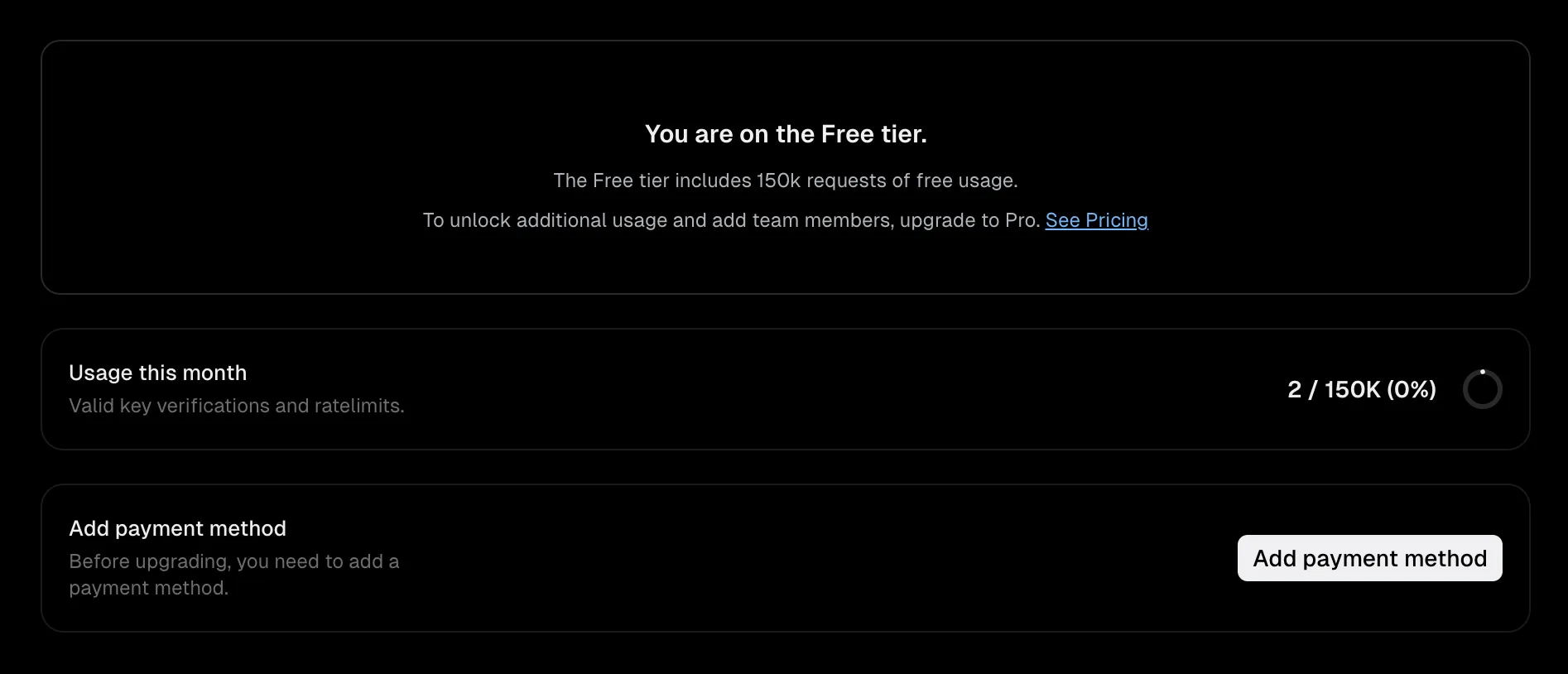 Billing page on Free plan