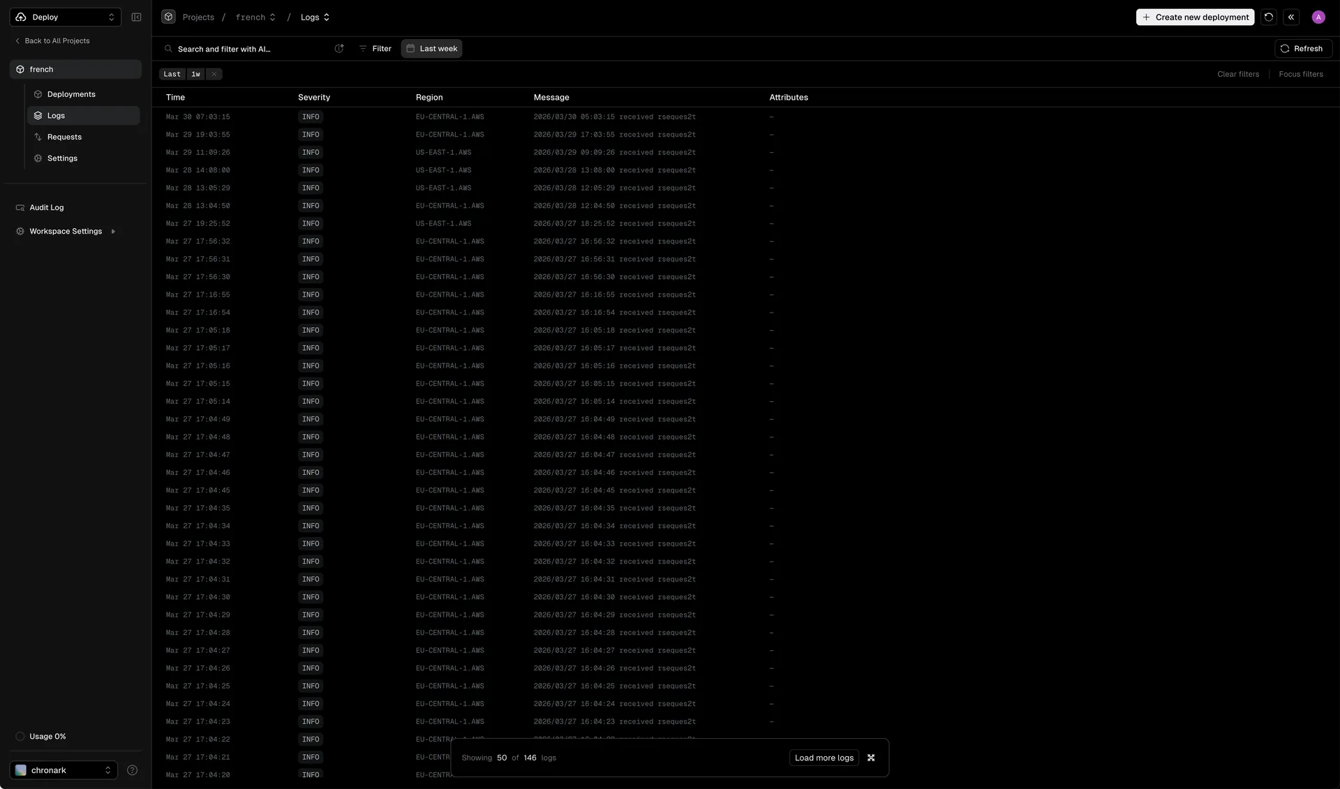 Logs page