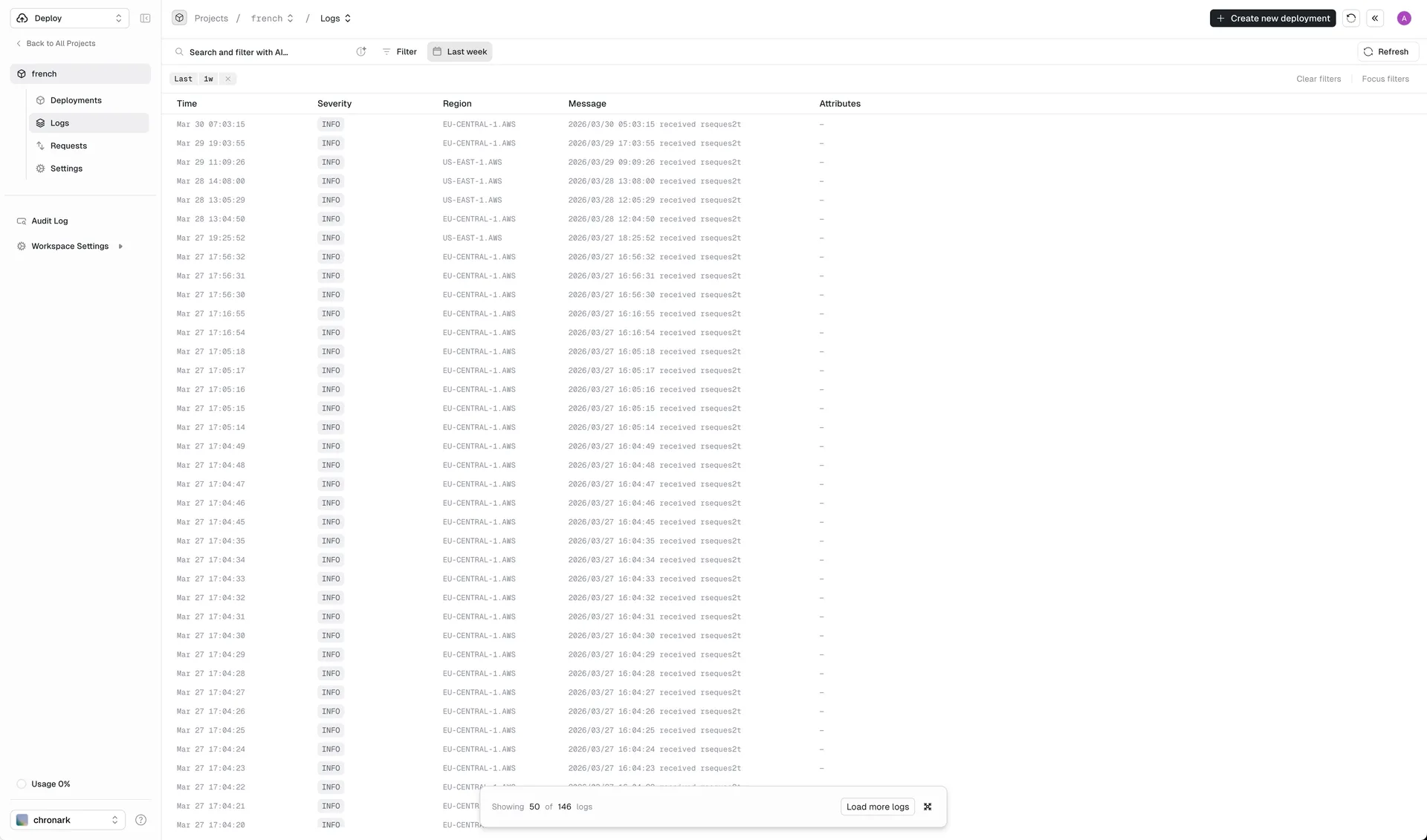 Logs page