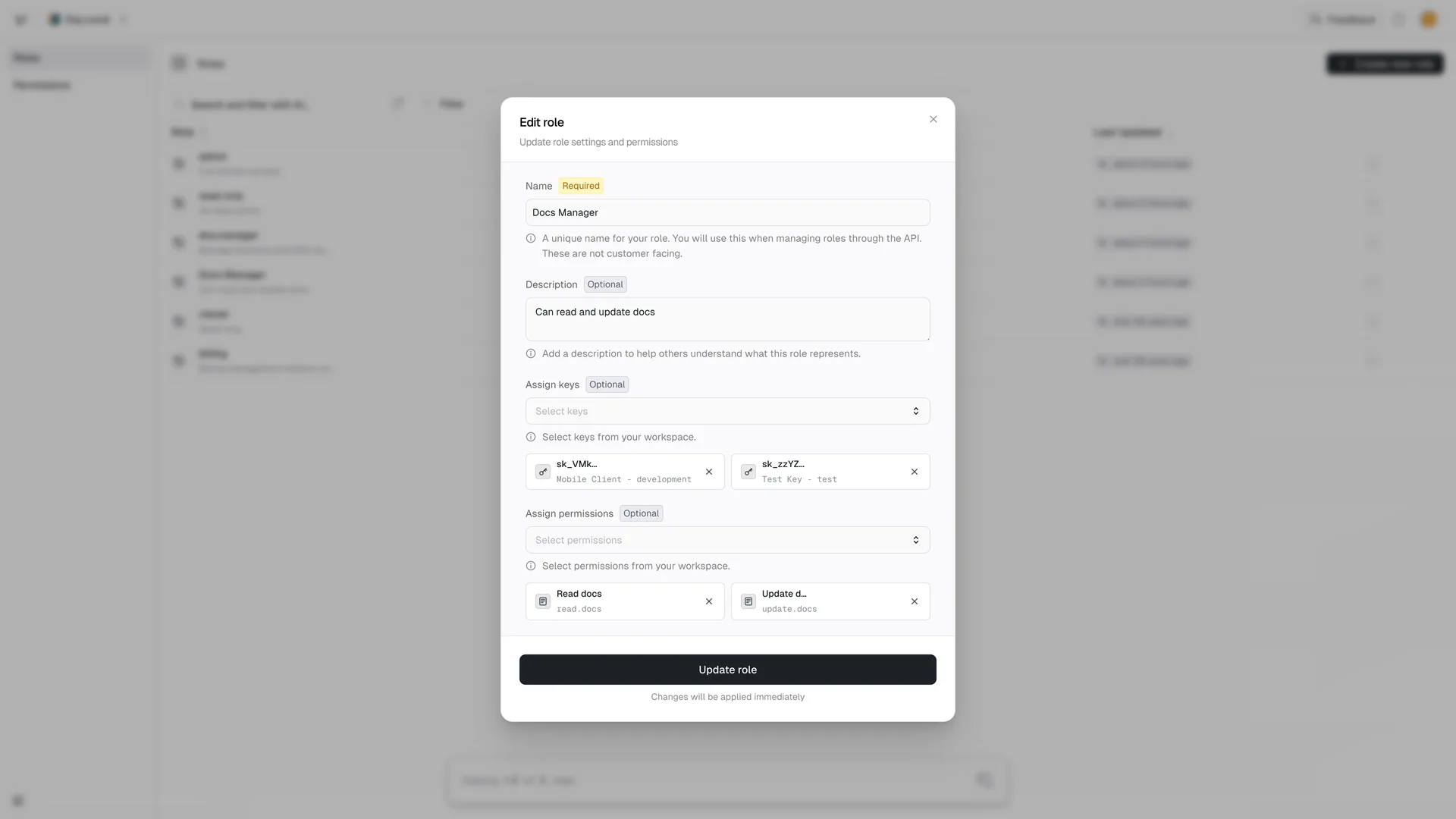 Role Update Dialog
