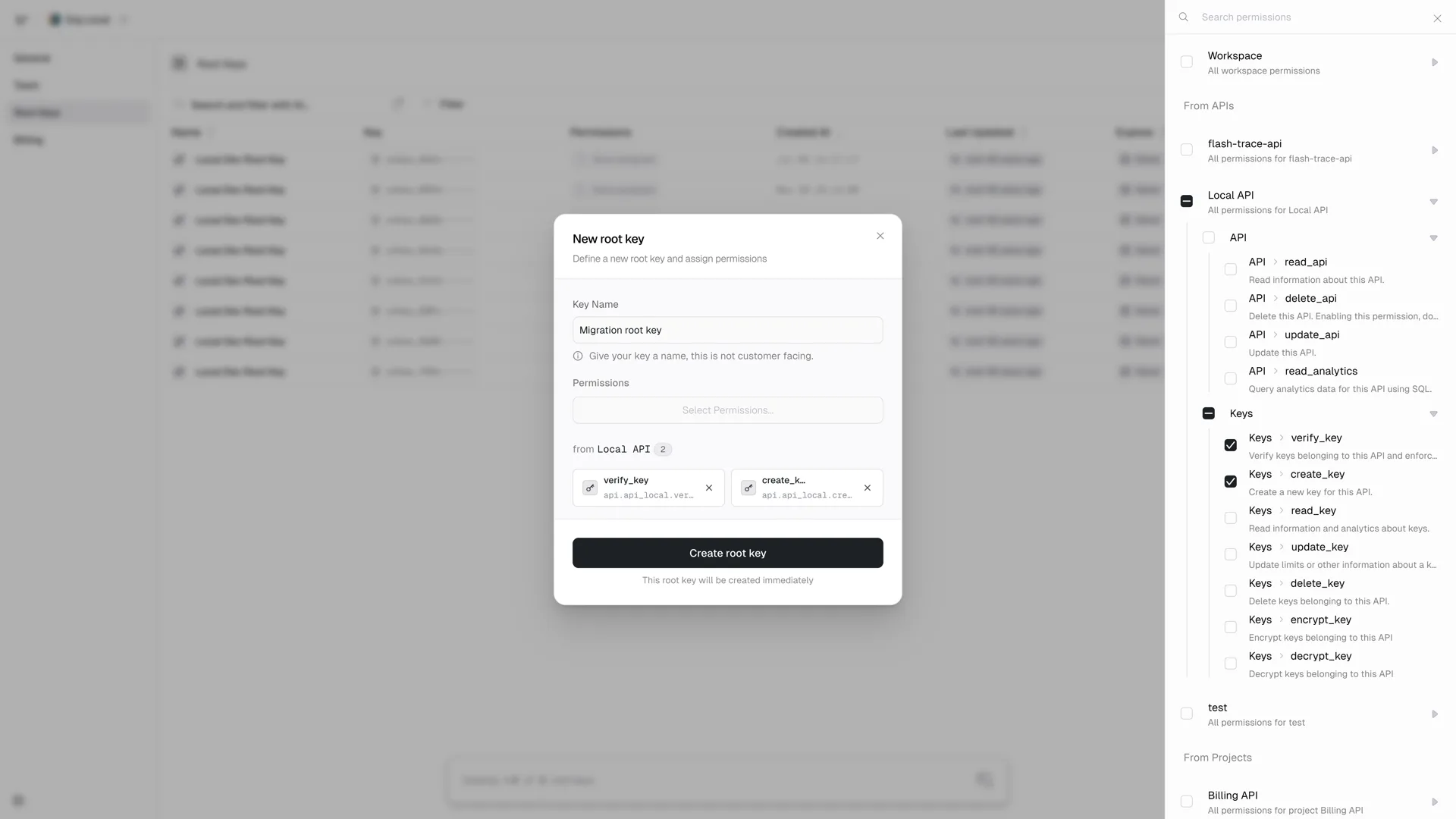 Root key creation
