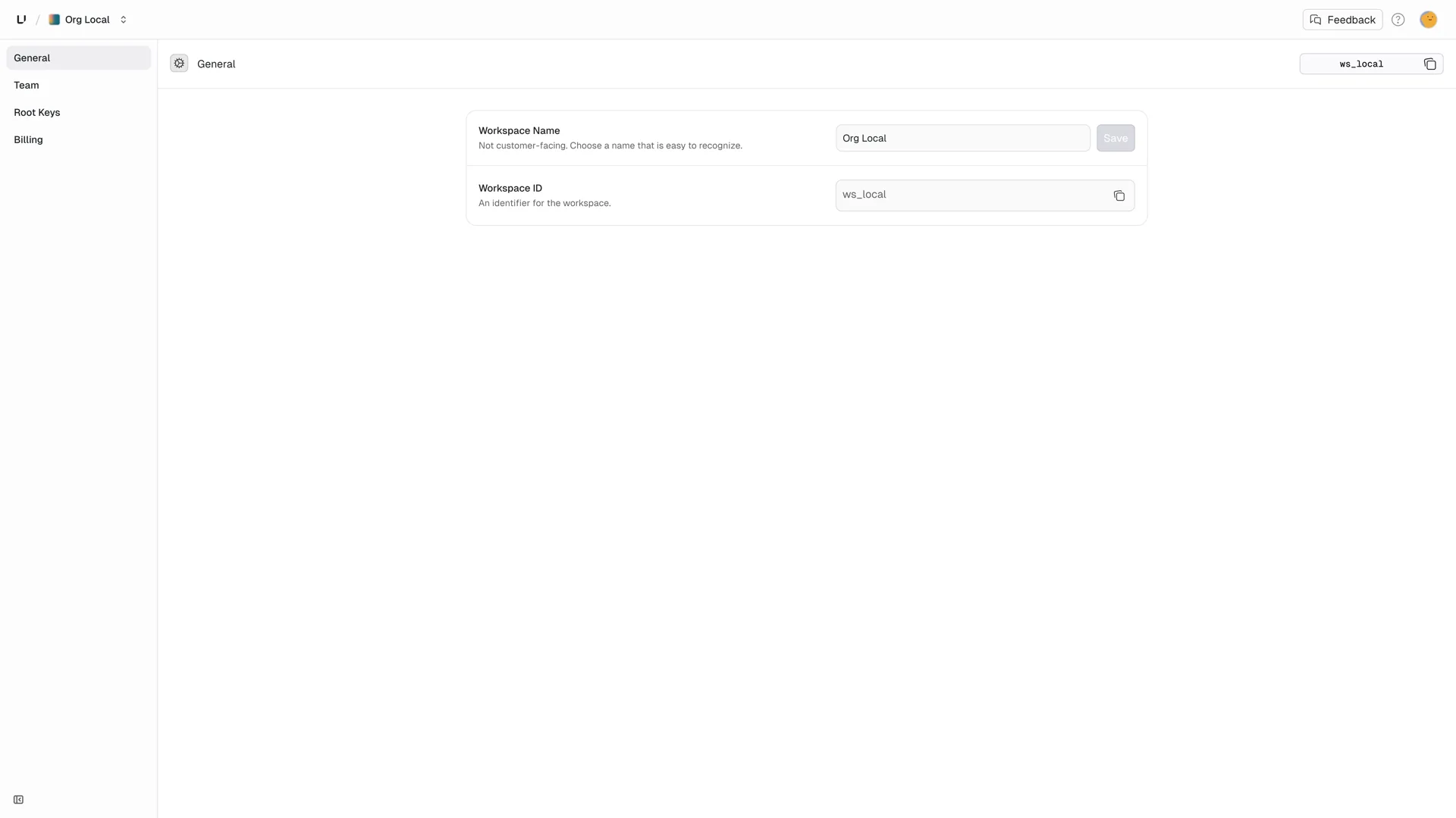 Workspace settings page