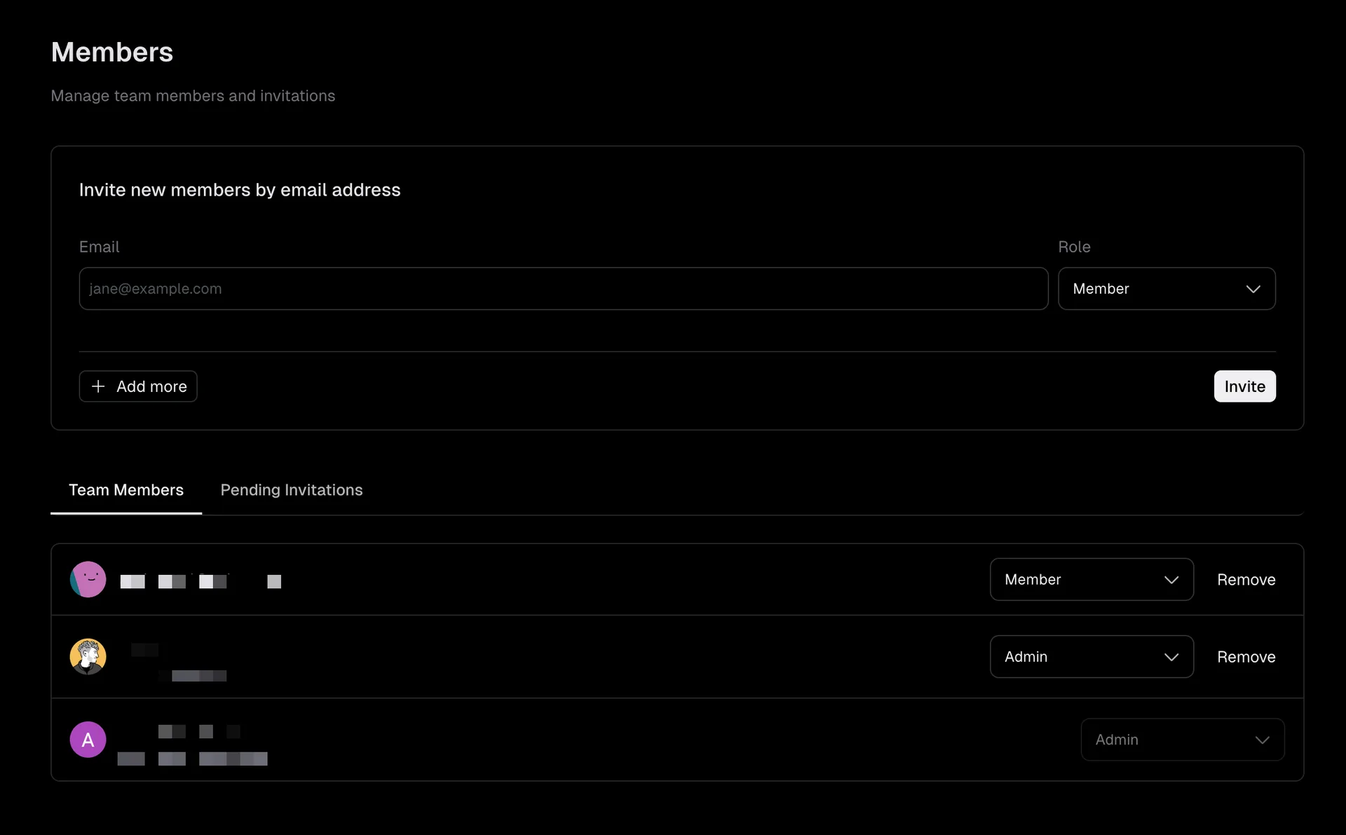 Team members page