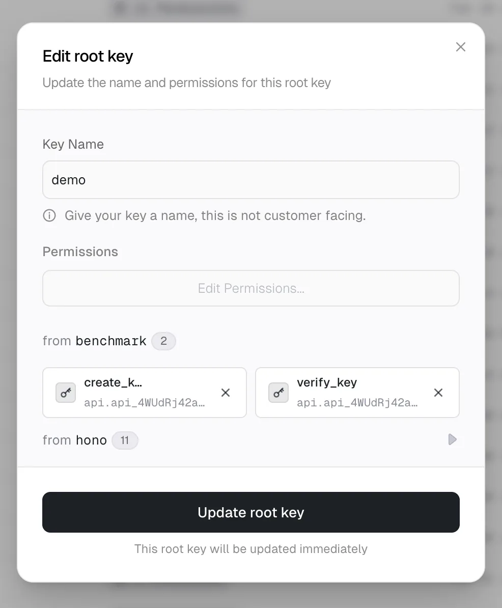 Edit root key dialog
