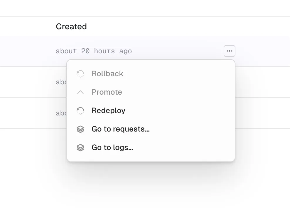 Deployment context menu